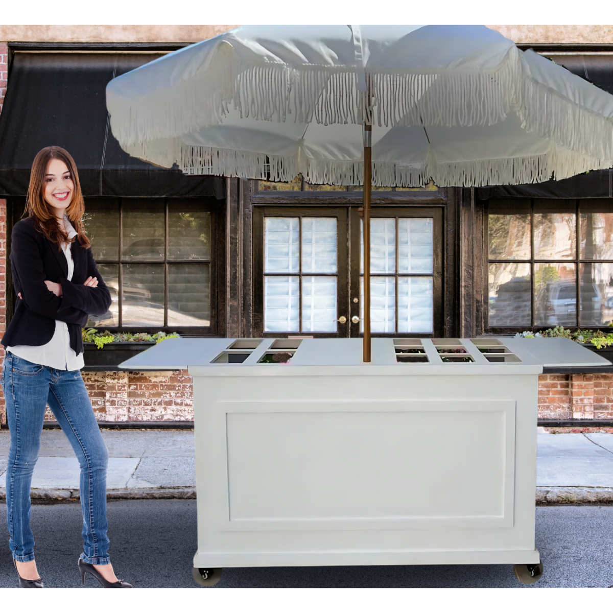 7ft White Umbrella with Frills
