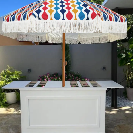 7ft Multi Color Umbrella with White Frills
