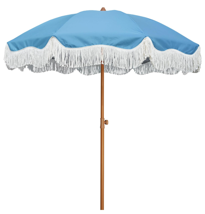 7ft Blue Umbrella with White Frills