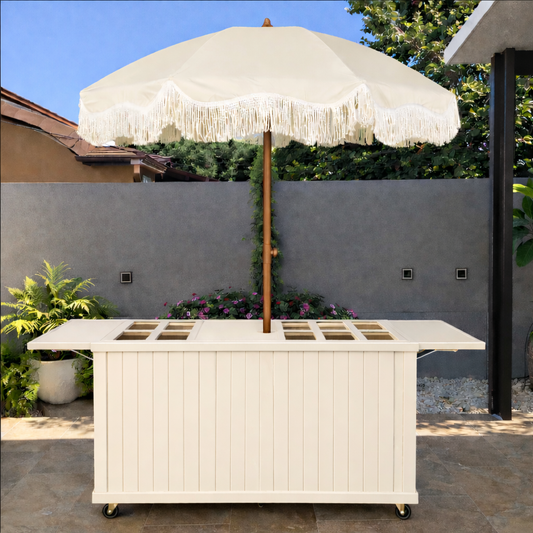 Collapsible Charcuterie Cart - Slatted Front with Matching Umbrella