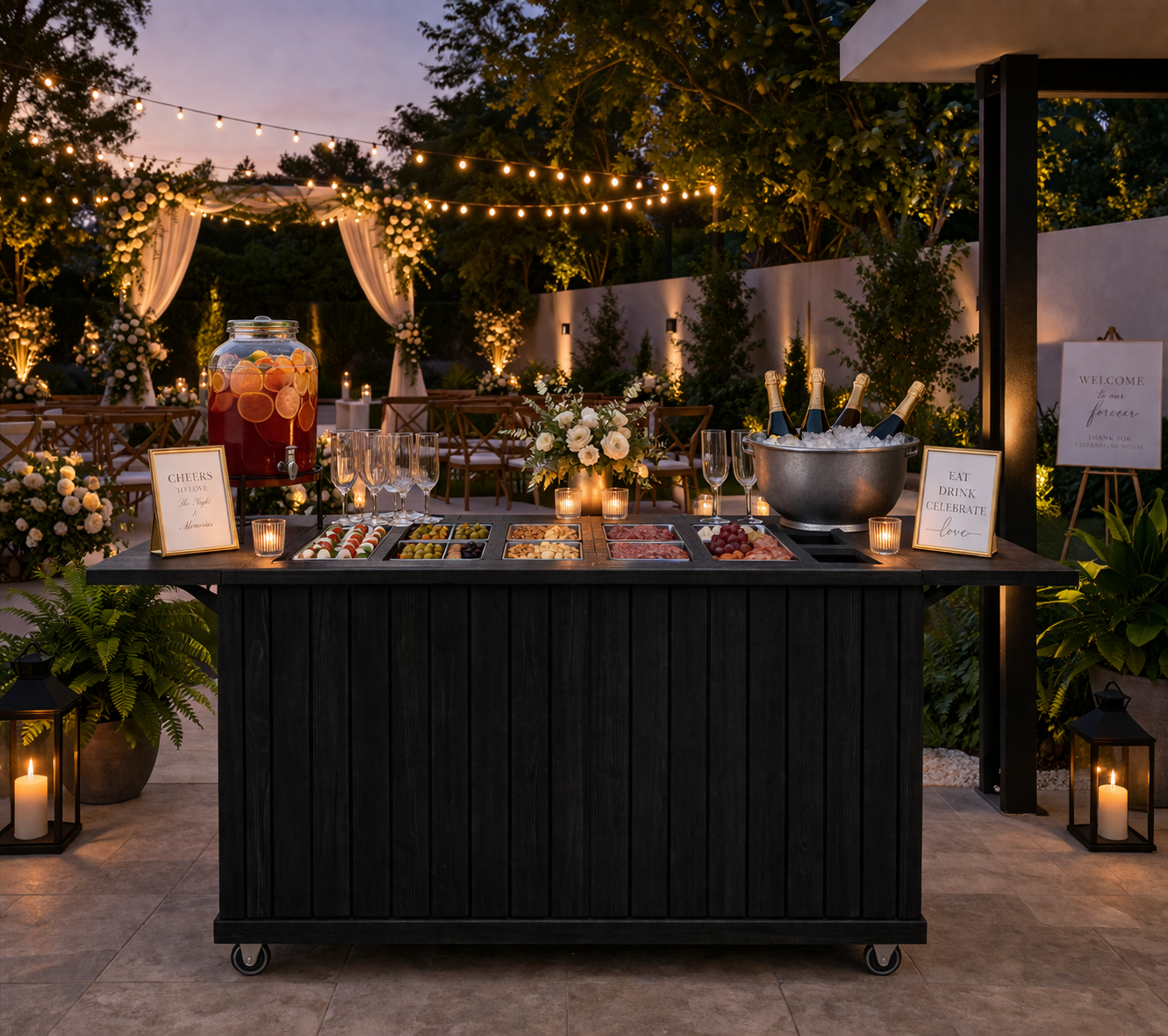 Modern Slatted  Charcuterie Cart