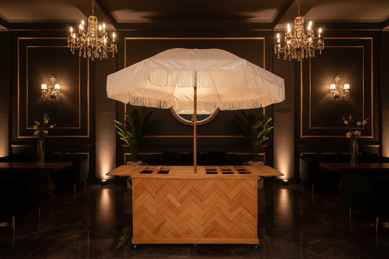 Rustic - Herringbone Front Collapsible Charcuterie/Food Cart (Model #0107 Rustic)