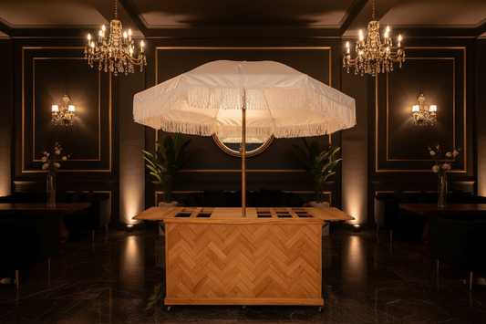 Rustic - Herringbone Front Collapsible Charcuterie/Food Cart (Model #0107 Rustic)