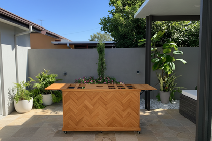 Rustic - Herringbone Front Collapsible Charcuterie/Food Cart (Model #0107 Rustic)