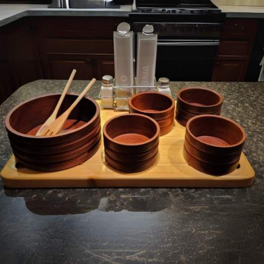 5 Piece Solid Mahogany Salad Bowl Set