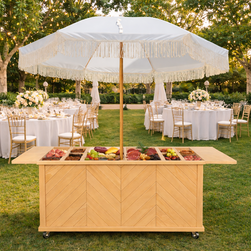 Rustic - Herringbone Front Collapsible Charcuterie/Food Cart (Model #0107 Rustic)