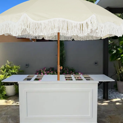 7ft Cream Umbrella with White Frills
