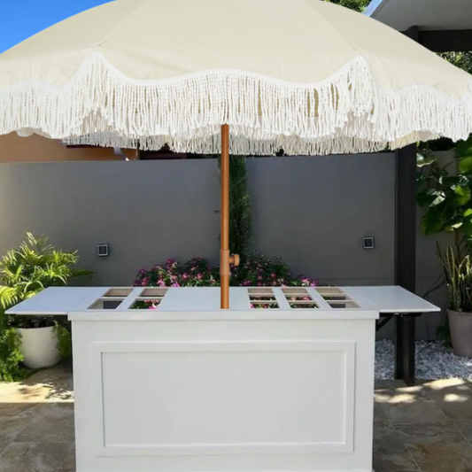 7ft Cream Umbrella with White Frills