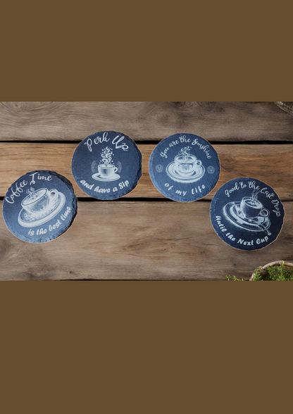 Set of Rustic Slate Coasters and Convenient Storage Box (Set of 4)