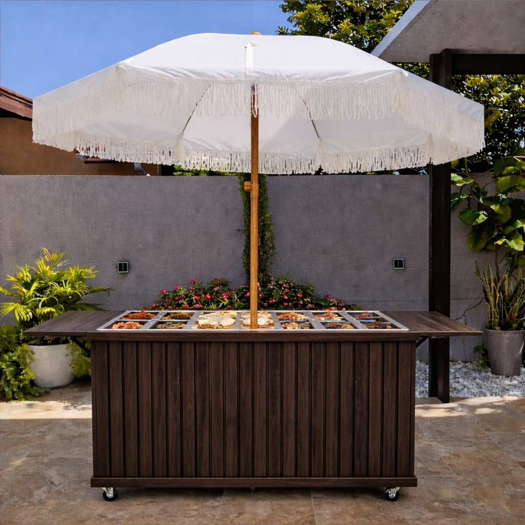 Rustic - Slatted Front Collapsible Charcuterie/Food Cart (Model #0107 Rustic)