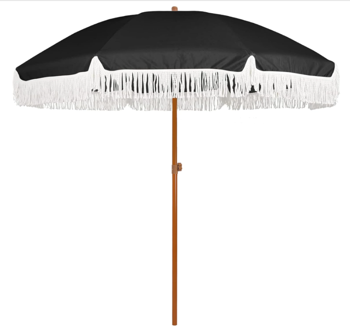 7ft Black Umbrella with White Frills