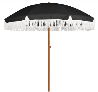 7ft Black Umbrella with White Frills