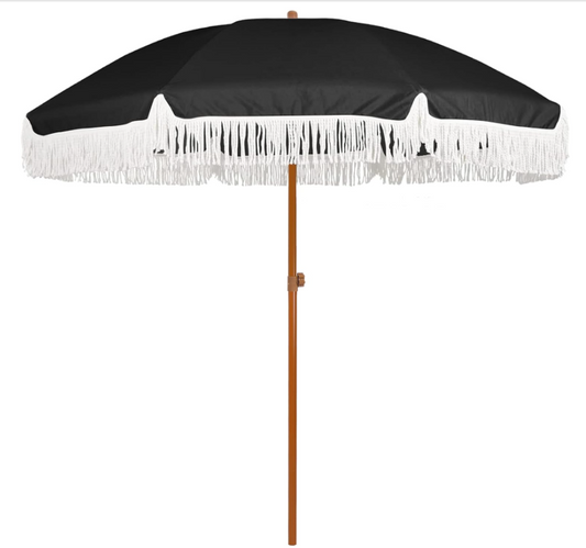 7ft Black Umbrella with White Frills