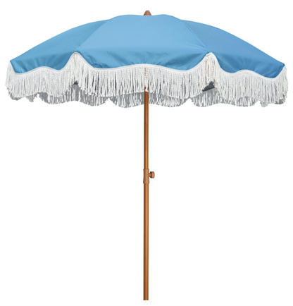7ft Blue Umbrella with White Frills