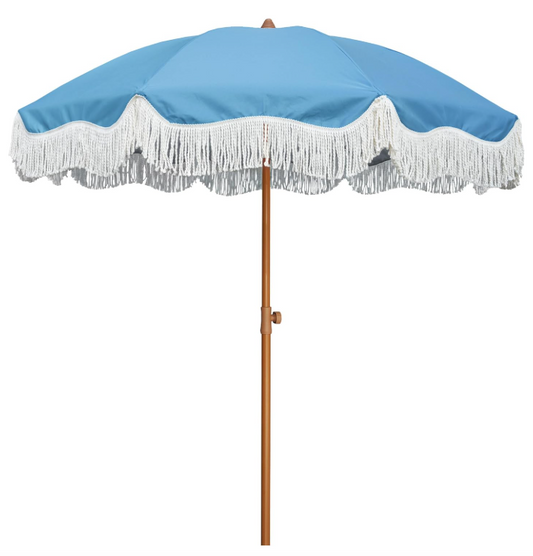 7ft Blue Umbrella with White Frills