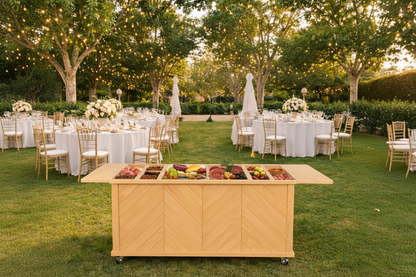 Rustic - Herringbone Front Collapsible Charcuterie/Food Cart (Model #0107 Rustic)