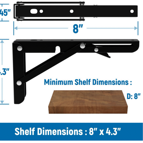 Locking "L" Bracket for Shelves and Wings - 2 hinges per box (8 inch)