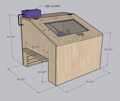 Custom Laser Enclosure Plans | Fits up to 32 x 32 Machines | Easy Adjusting Riser & Adjustable Height up to 13 Plus Inches