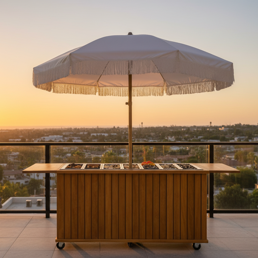 Rustic - Slatted Front Collapsible Charcuterie/Food Cart (Model #0107 Rustic)