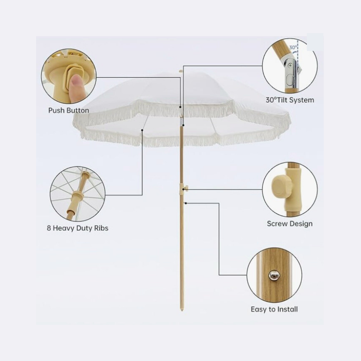 7ft White Umbrella with Frills