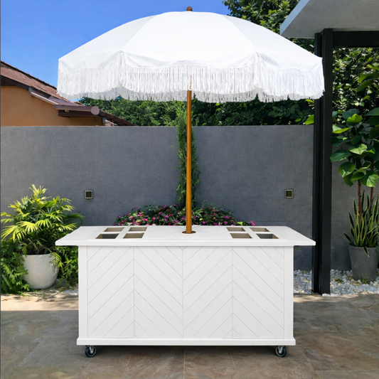 Collapsible Charcuterie Cart - Herringbone Front with Matching Umbrella